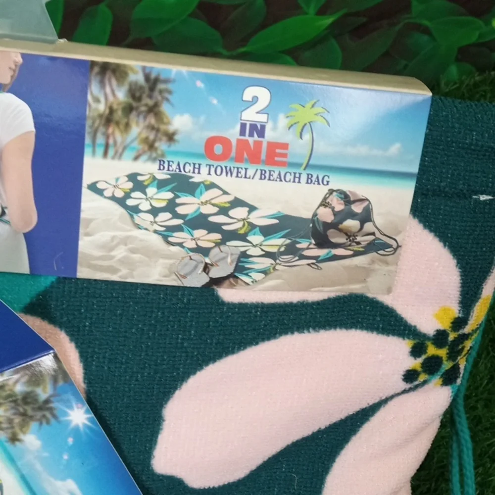 ⛱️ 2 in One Floral Drawstring Beach Towel Bag